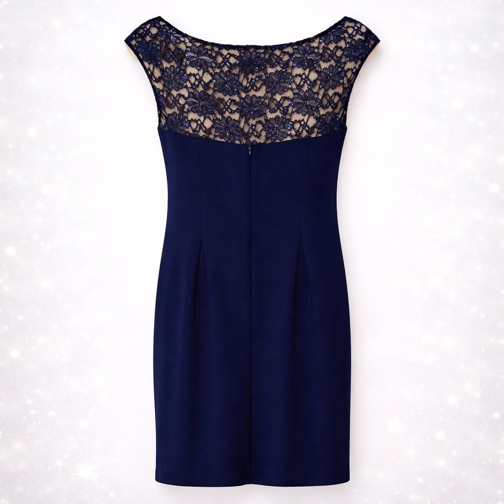 Elegant Connected Cocktail Dress – Rich Navy with Dynamic Draping NWOT - Picture 5 of 14